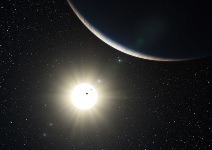 Astronomer har oppdaget et nytt solsystem omkring den sollignende stjernen HD 10180. (Foto: ESO) Astronomer har oppdaget et nytt solsystem omkring den sollignende stjernen HD 10180. (Foto: ESO)