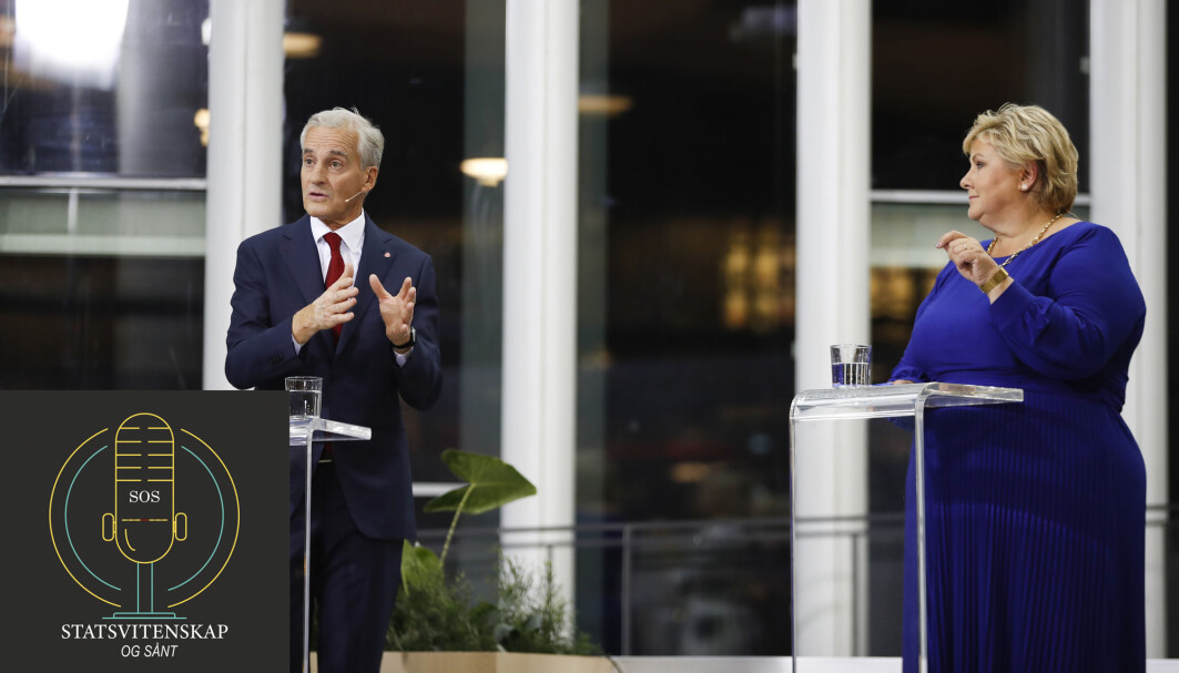 I denne podkastserien er målet å presentere en guide som forhåpentligvis gir velgere et bredere grunnlag for å vurdere de ulike partiene. Her er partilederne Jonas Gahr Støre (Ap) og Erna Solberg (H) under partilederdebatt på Deichman Bjørvika onsdag kveld. I denne podkastserien er målet å presentere en guide som forhåpentligvis gir velgere et bredere grunnlag for å vurdere de ulike partiene. Her er partilederne Jonas Gahr Støre (Ap) og Erna Solberg (H) under partilederdebatt på Deichman Bjørvika onsdag kveld.