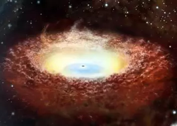 Det kjempemessige svarte hullet i kjernen til en galakse. (Illustrasjon: JAXA)