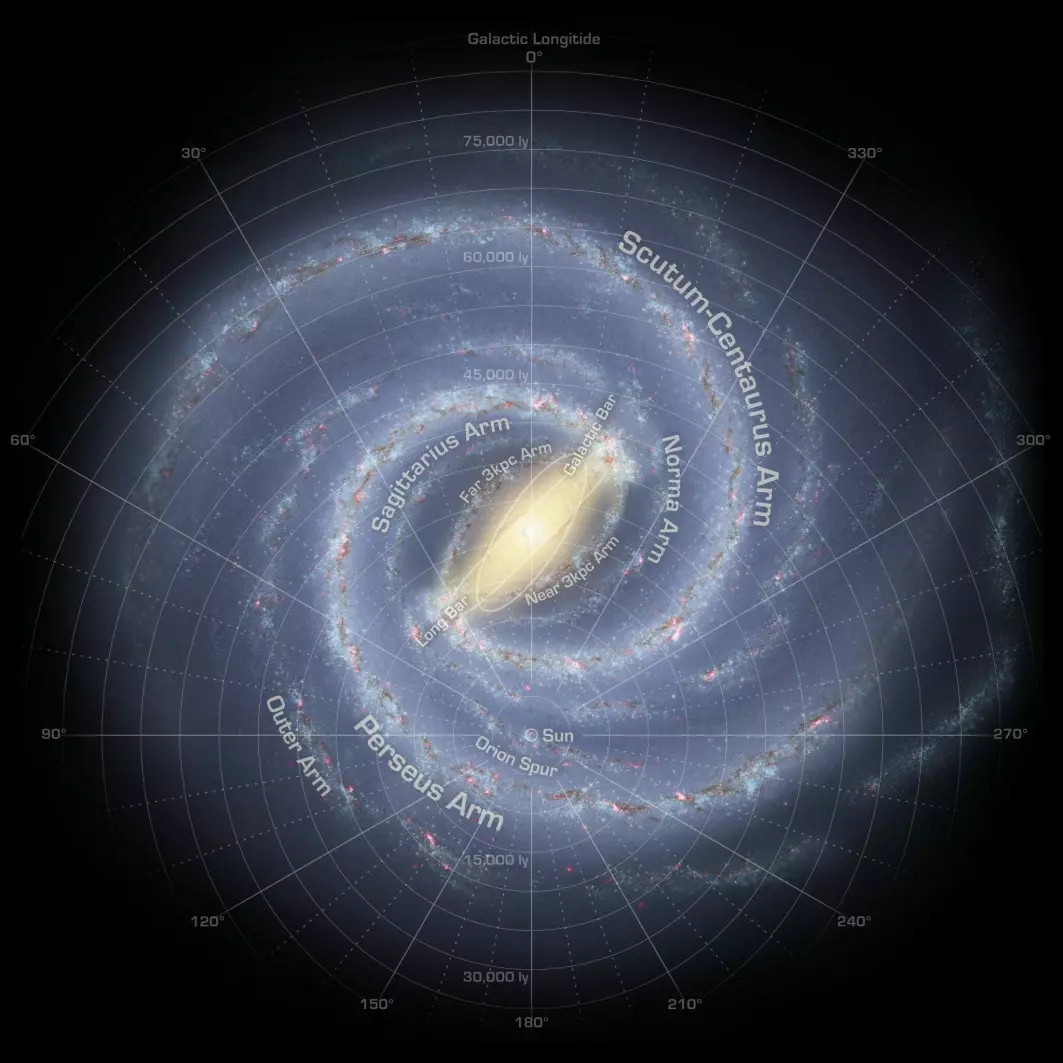 Illustrasjon av hvordan vi tror Melkeveien ser ut ovenfra.