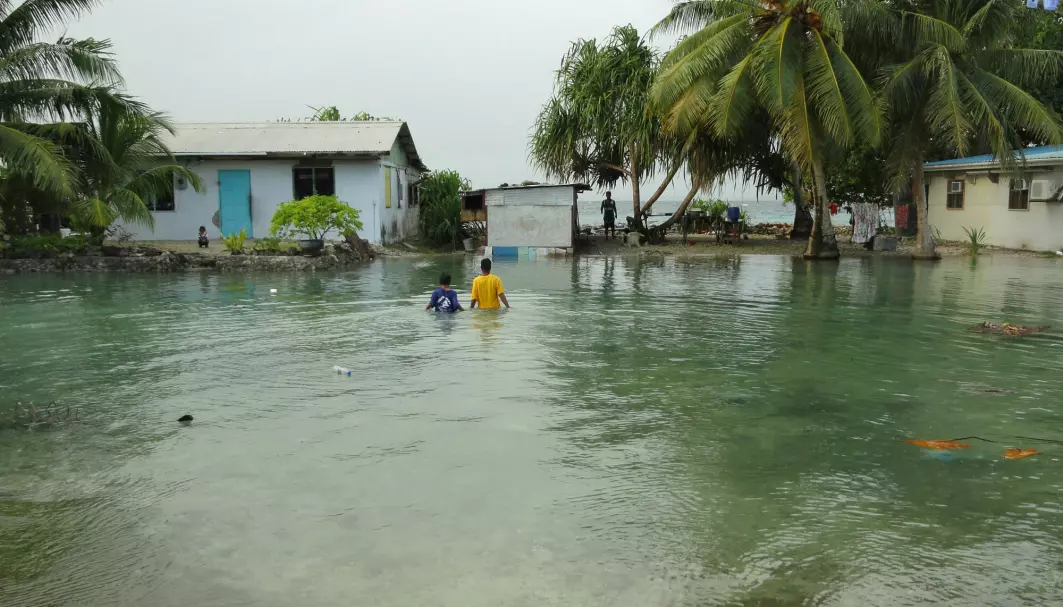 Et menneske som er født i dag vil trolig oppleve 45 centimeter økning i globalt havnivå i sin levetid. Avbildet: En oversvømmelse på Majuro-atollen på Marshall-øya.