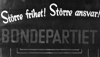 Valgplakat for Bondepartiet, som endret navn til Senterpartiet i 1959. Valgplakat for Bondepartiet, som endret navn til Senterpartiet i 1959.
