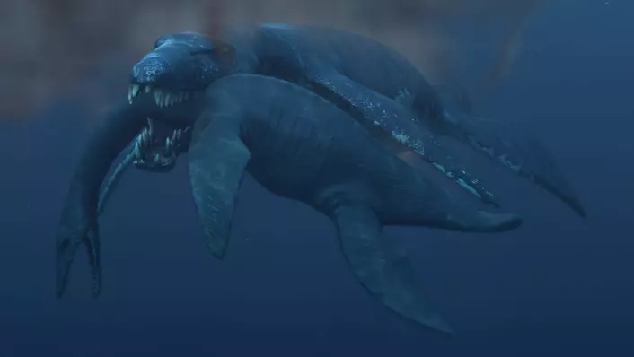 En 45 tonn tung pliosaur angriper en plesiosaur (Illustrasjon: Atlantic Productions)