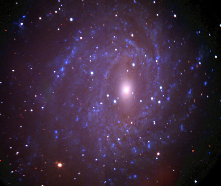 Spiralgalaksen NGC 6744 omtrent 25 millioner lysår fra jorda, i den sydlige stjernebildet Pavo (Påfuglen). Dette bildet var ett av de aller første som ble tatt gjennom SALT-teleskopet. (Foto: SALT) Spiralgalaksen NGC 6744 omtrent 25 millioner lysår fra jorda, i den sydlige stjernebildet Pavo (Påfuglen). Dette bildet var ett av de aller første som ble tatt gjennom SALT-teleskopet. (Foto: SALT)