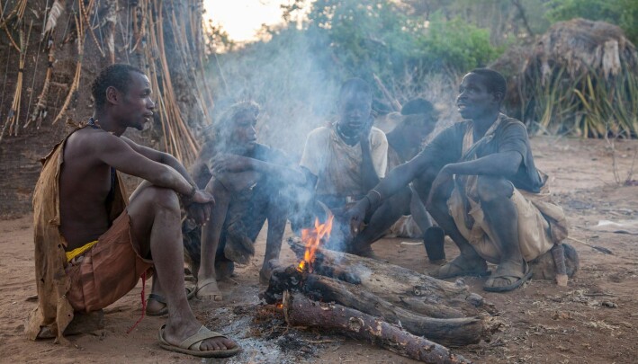 Hadza-folk som samles rundt bålet. Dette bildet er tatt i 2014, men denne stammen har ført en svært tradisjonell jeger og sanker-livsstil i svært lang tid. Hadza-folk som samles rundt bålet. Dette bildet er tatt i 2014, men denne stammen har ført en svært tradisjonell jeger og sanker-livsstil i svært lang tid.