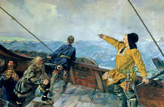 Leiv Eriksson ser Nord-Amerika for første gang. Leiv Eriksson ser Nord-Amerika for første gang.