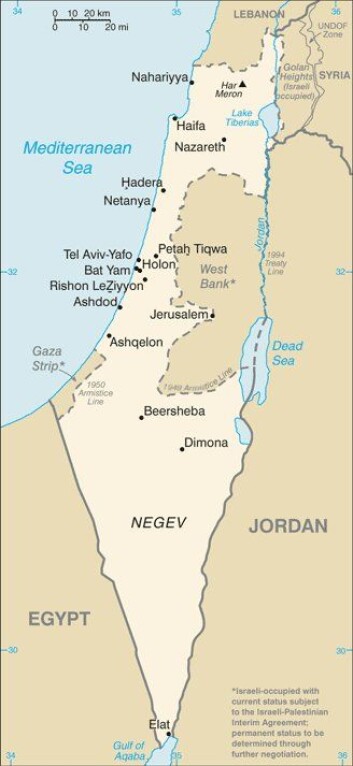 Dette kartet over Israel, Vestbredden og Gaza er hentet fra CIAs World Factbook. (Kart: CIA) Dette kartet over Israel, Vestbredden og Gaza er hentet fra CIAs World Factbook. (Kart: CIA)