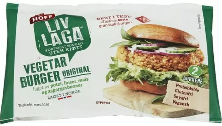 HOFF Liv Laga er en norsk vegetarburger som allerede finnes i butikkene. Men her er råvaren først og fremst norske poteter, blandet med linser, aspargesbønner og mais.
