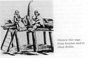 Tegningen viser en såkalt oppgangssag som var i bruk i Siljan i Telemark allerede i 1528. Mannen filer saga og kona kommer med et staup drikke. Tegningen er hentet fra Asbjørn Bakkens bok Siljan. Gårdene, slektene, trekk fra bygdelivet (1969). Tegningen viser en såkalt oppgangssag som var i bruk i Siljan i Telemark allerede i 1528. Mannen filer saga og kona kommer med et staup drikke. Tegningen er hentet fra Asbjørn Bakkens bok Siljan. Gårdene, slektene, trekk fra bygdelivet (1969).