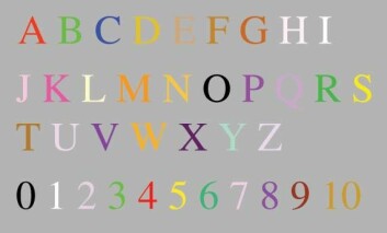 "Et eksempel på en synestetikers persepsjon av bokstaver og tall."