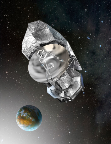 Herschel flyr i en bane 1, 5 millioner km fra jorda. (Illustrasjon: ESA) Herschel flyr i en bane 1, 5 millioner km fra jorda. (Illustrasjon: ESA)