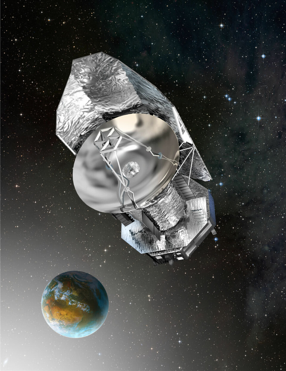 Herschel flyr i en bane 1, 5 millioner km fra jorda. (Illustrasjon: ESA)