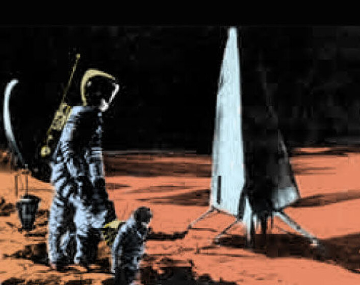 NASA-illustrasjon fra 1963 av bemannet marsferd NASA-illustrasjon fra 1963 av bemannet marsferd