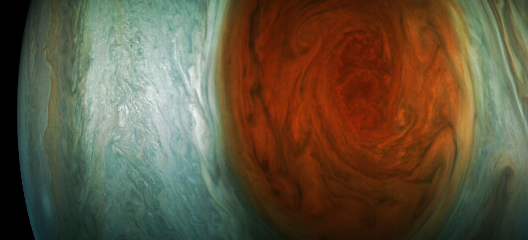 Jupiters store røde flekk sett av sonden Juno. Jupiters store røde flekk sett av sonden Juno.