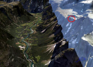 Romsdalen sett mot sør fra Romsdalshorn. Fjellpartiet Mannen er sirklet inn på vestsiden av den storslåtte dalen. (Illustrasjon: Norge i 3D) Romsdalen sett mot sør fra Romsdalshorn. Fjellpartiet Mannen er sirklet inn på vestsiden av den storslåtte dalen. (Illustrasjon: Norge i 3D)