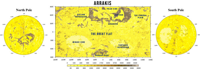 Her er kartet forskerne laget over topografien på Arrakis. Her er kartet forskerne laget over topografien på Arrakis.
