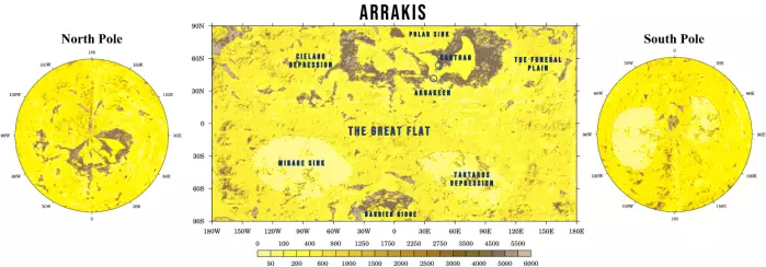 Her er kartet forskerne laget over topografien på Arrakis.