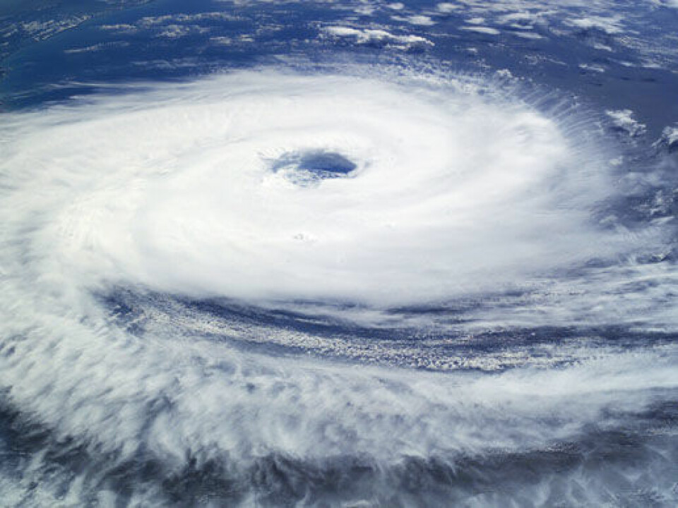 Syklonen Catarina på vei inn over Brasil i 2004, fotografert av mannskapet på den internasjonale romstasjonen. (Foto: NASA/International Space Station crew, se NASAs egen beskrivelse her)