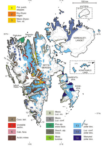 "Med sine forholdsvis store klimavariasjoner er Svalbard for et mini-Arktis å regne. Dette nye kartet kommer til å bli brukt som et verktøy i klimaforskning. (Kart: Arve Elvebakk)" "Med sine forholdsvis store klimavariasjoner er Svalbard for et mini-Arktis å regne. Dette nye kartet kommer til å bli brukt som et verktøy i klimaforskning. (Kart: Arve Elvebakk)"