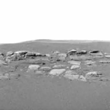 "Nærbilde av det første nakne fjellet man har hatt tilgjengelig på Mars. (Foto: Opportunity/NASA/JPL/Cornell)"