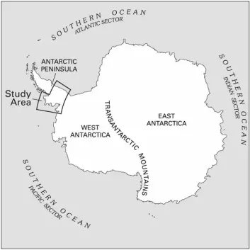 "Kartet viser området som er med i studien av issmelting i Antarktis. (Figur: U.S. Geological Survey)"