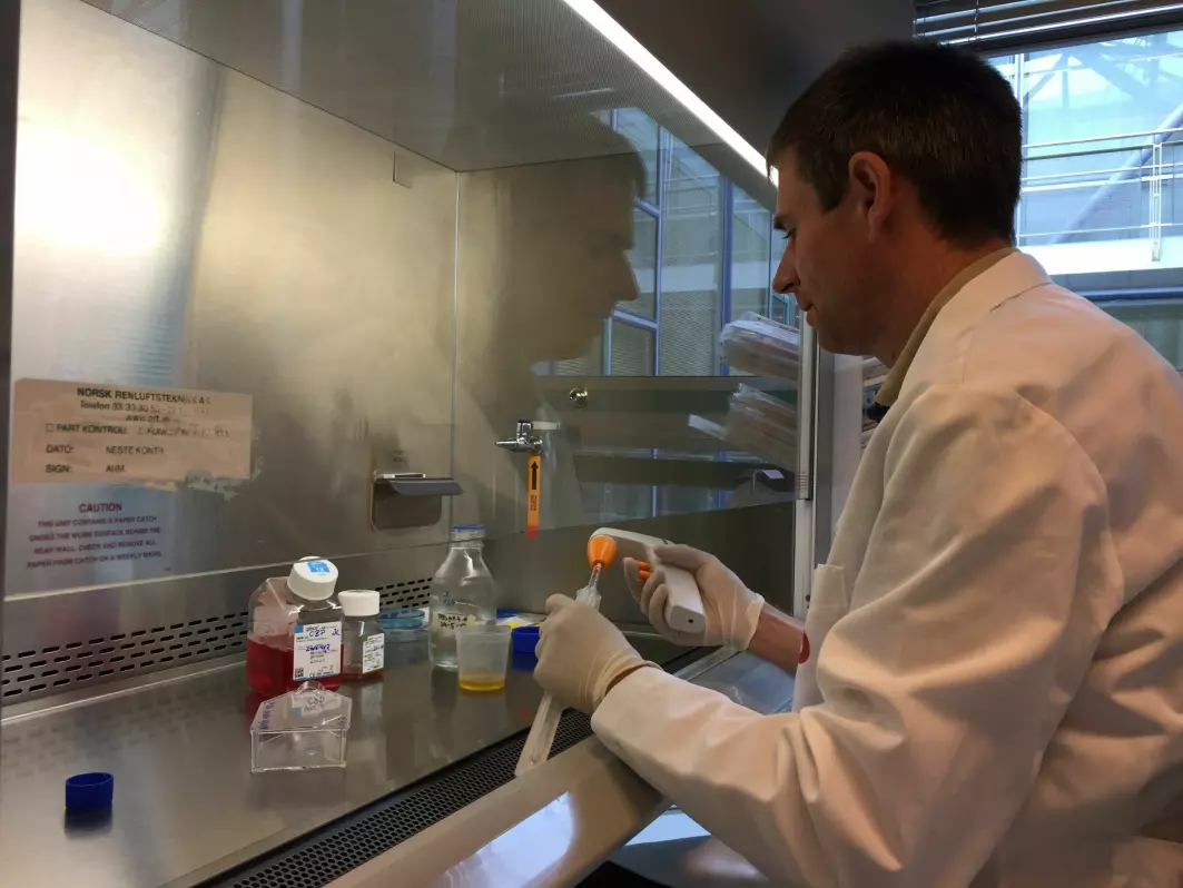 Forsker Johannes Landskron har vært med på forsøkene der nye kombinasjoner av kjente medisiner er testet på levende kreftceller.
