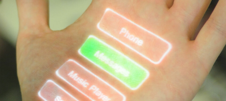 Prototypen Skinput, der berøringsskjermen på telefon og musikkspiller flyttes til arm og håndflate. (Foto: Fra prosjektet Skinput, Chris Harrison /Carnegie Mellon University)