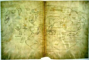 "Her er det såkalte Vinlandskartet. Vinlandia Insula er tegnet inn som en øy oppe til venstre i kartet, vest for Grønland."