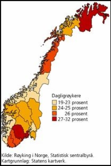 Dagligrøykere, etter region og tid 2004-2008. (SSB) Dagligrøykere, etter region og tid 2004-2008. (SSB)