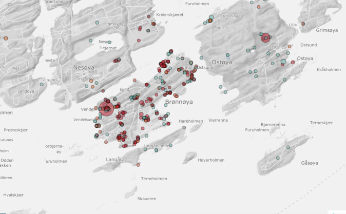 Hos Artsdatabanken kan man se hvor en truet art har blitt observert. Det er mange arter som lever i områder hvor det stadig bygges ut. Et av områdene er Nesøya og Brønnøya i Asker. De røde prikkene er observasjoner av arter som er sterkt eller kritisk truet. Kartet viser observasjoner fra 2015 til 2022. Hos Artsdatabanken kan man se hvor en truet art har blitt observert. Det er mange arter som lever i områder hvor det stadig bygges ut. Et av områdene er Nesøya og Brønnøya i Asker. De røde prikkene er observasjoner av arter som er sterkt eller kritisk truet. Kartet viser observasjoner fra 2015 til 2022.