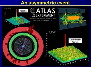 Når blykjerner kolliderer i LHC-akseleratoren i Cern oppløses kvarker og gluoner til en ursuppe. (Illustrasjon: Atlas) Når blykjerner kolliderer i LHC-akseleratoren i Cern oppløses kvarker og gluoner til en ursuppe. (Illustrasjon: Atlas)