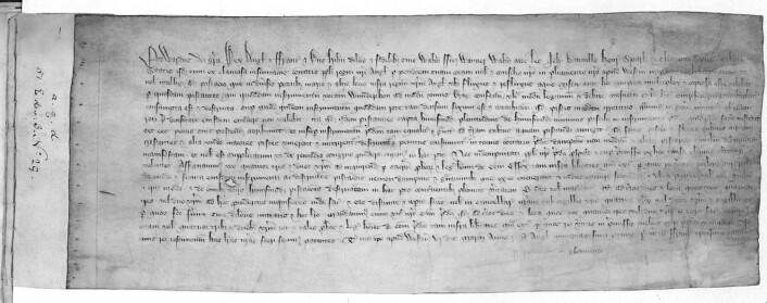 Dokument fra 1300-tallets England som omtaler granskingen av trålfiske. (Foto: Dr. Adrian Jobson, National Archives, Kew, Storbritannia) Dokument fra 1300-tallets England som omtaler granskingen av trålfiske. (Foto: Dr. Adrian Jobson, National Archives, Kew, Storbritannia)