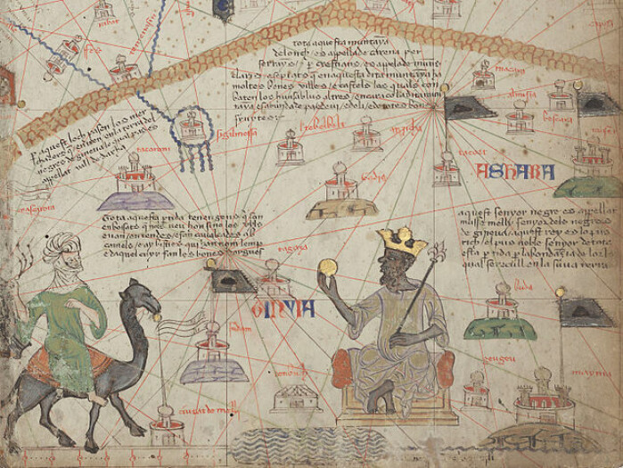 Femti år etter hans død gjorde fortellingene om Musas rikdom at han – og gullklumpen hans – ble inkludert i det viktigste europeiske middelalderkartet, Det katalanske atlas i 1375. Femti år etter hans død gjorde fortellingene om Musas rikdom at han – og gullklumpen hans – ble inkludert i det viktigste europeiske middelalderkartet, Det katalanske atlas i 1375.