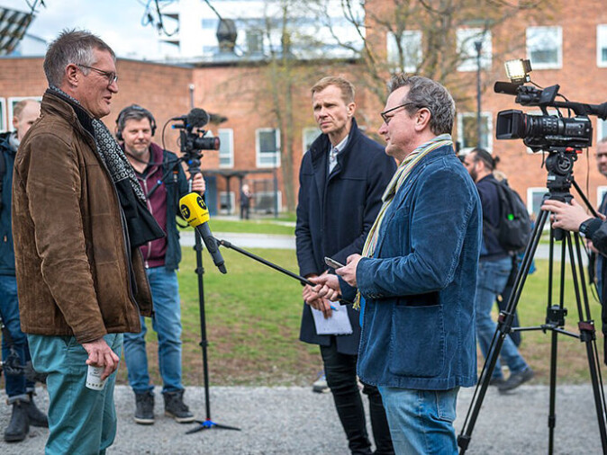 The Swedish state appointed epidemiologist Anders Tegnell meets the press outside Karolinska institutet in Stockholm. The Swedish state appointed epidemiologist Anders Tegnell meets the press outside Karolinska institutet in Stockholm.