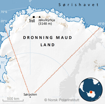 Antarktis er kontinentet rundt Sørpolen, og det norske kravområdet Dronning Maud Land utgjør nesten 1/6 av kontinentet. Antarktis er kontinentet rundt Sørpolen, og det norske kravområdet Dronning Maud Land utgjør nesten 1/6 av kontinentet.