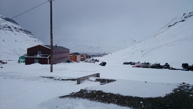 The former miners' barracks, nowadays cultural heritage, in small settlement Nybyen in proximity of Longyearbyen. The former miners' barracks, nowadays cultural heritage, in small settlement Nybyen in proximity of Longyearbyen.