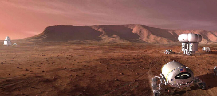 Konseptstudie av bemannet marsferd fra 2009 (Illustrasjon: NASA) Konseptstudie av bemannet marsferd fra 2009 (Illustrasjon: NASA)