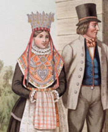 "Brudepar i bunad." "Brudepar i bunad."
