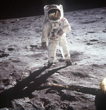 20 juli 1969: Astronaut Edwin E. Aldrin Jr. på månen nær beinet på landingsfartøyet "Eagle" under Apollo 11-ferden. Det var astronaut Niel A. Armstrong som tok bildet. (Foto: NASA)