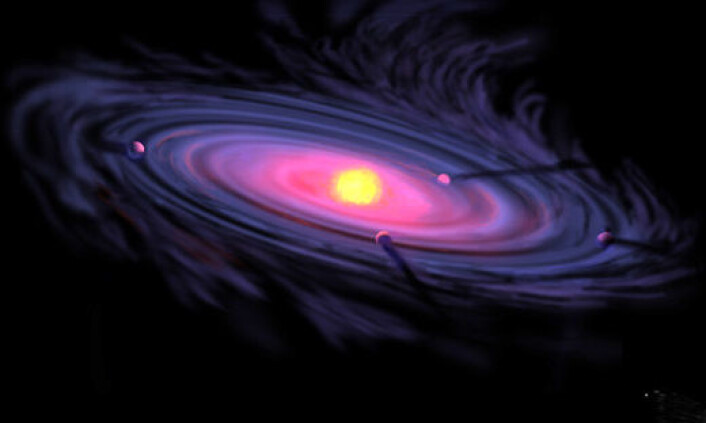 Sola og planetene ble dannet av en roterende gasssky som trakk seg sammen. (Illustrasjon: NASA) Sola og planetene ble dannet av en roterende gasssky som trakk seg sammen. (Illustrasjon: NASA)