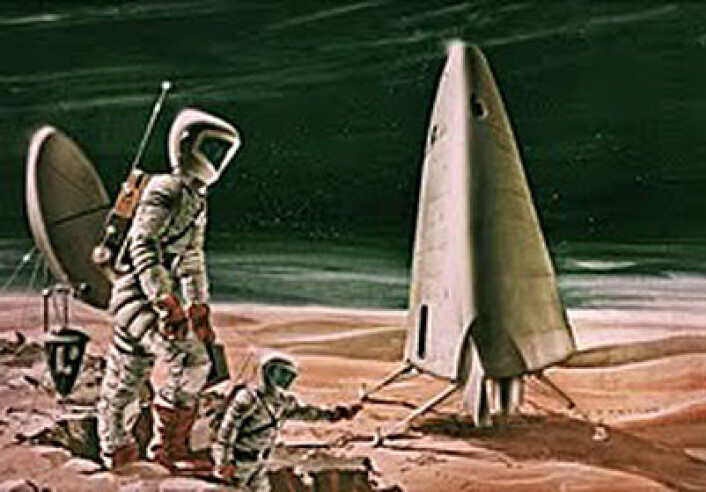 Konseptskisse av bemannet marsferd fra 1963 (Illustrasjon: NASA) Konseptskisse av bemannet marsferd fra 1963 (Illustrasjon: NASA)