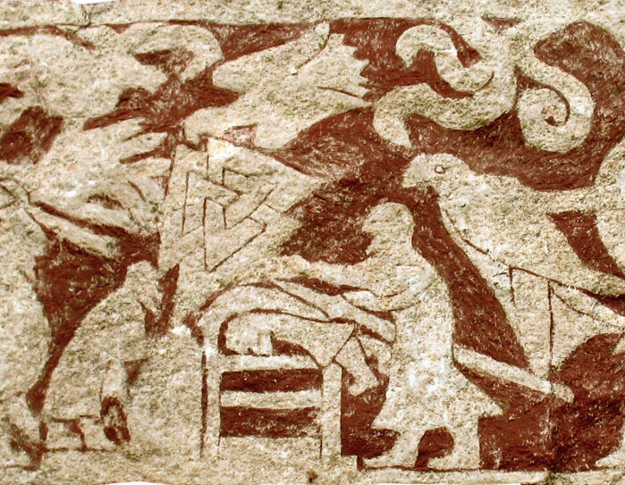 Er dette en blodørn som blir skåret med spyd? Dette er en innskjæring på runesteinen <span class="italic" data-lab-italic_desktop="italic">Stora Hammars I</span> i Gotland, Sverige. Historikerne er uenige om hva den faktisk skal vise. Er dette en blodørn som blir skåret med spyd? Dette er en innskjæring på runesteinen <span class="italic" data-lab-italic_desktop="italic">Stora Hammars I</span> i Gotland, Sverige. Historikerne er uenige om hva den faktisk skal vise.