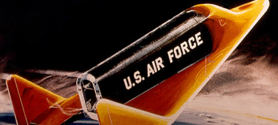 Slik tenkte kunstneren på 1950-tallet seg at Boeing X-20 Dyna-Soar ville se ut på vei ned fra verdensrommet for landing. (Illustrasjon: NASA)