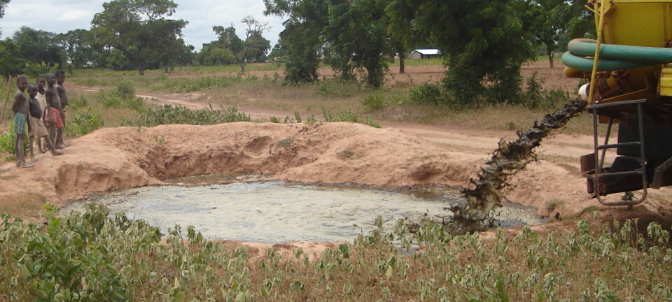 Spredning av avløpsslam på gård i Ghana. (Foto: Razak Seidu)