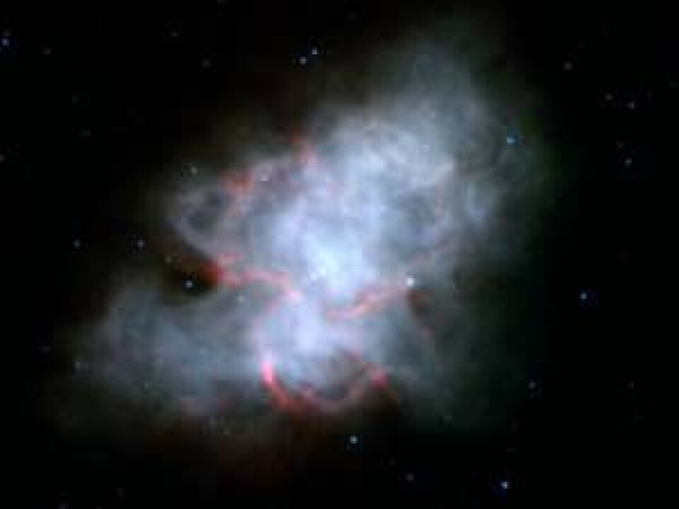 'Krabbetåken er en supernovarest som ble opdaget av kinesiske astronomer i år 1054 e. Kr. (Foto: NASA)'