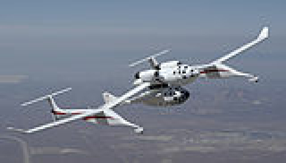 'ShaceshipOne og bæreflyet White Knight. (Foto: Scaled composites)'