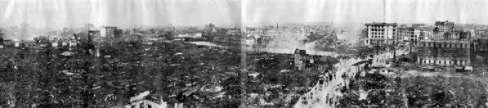 Ødeleggelser etter jordskjelv og påfølgende branner i Tokyo 1. september 1923. (Foto: Osaka Mainichi Newspaper/Wikipedia Commons)