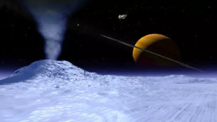 Også i vårt eget solsystem vil jakten på liv fortsette. Enceladus, Saturns ismåne, er en av kandidatene. De to andre er Mars og Jupiters måne, Europa. (Illustrasjon: ESA)