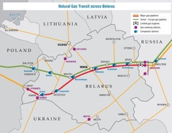 Transittruter for gasstransport gjennom Hviterussland Transittruter for gasstransport gjennom Hviterussland