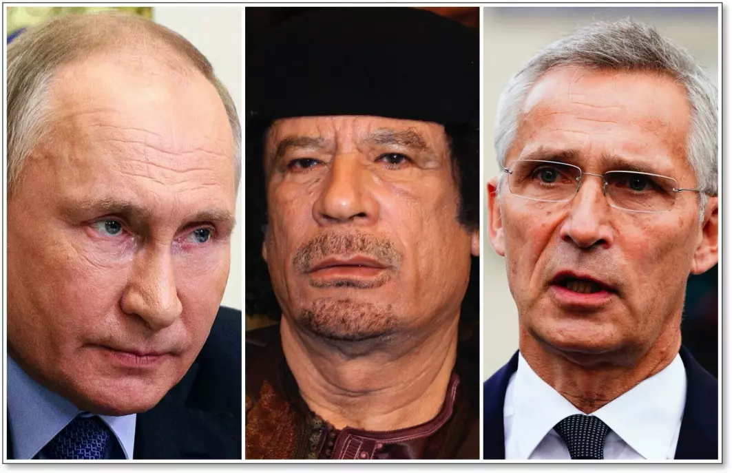 Det brutale drapet på Muammar al-Gaddafi (midten) kan ha ført til at Vladimir Putin er blitt enda mer opptatt av å beskytte andre diktatorer fra å lide samme skjebne. Jens Stoltenberg er en av dem som kjemper for den nye vestlige verdighetsmoralen.